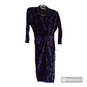 80s Ann Tjan Kenar 2 Floral Faux Wrap Vintage Secretarys Dress